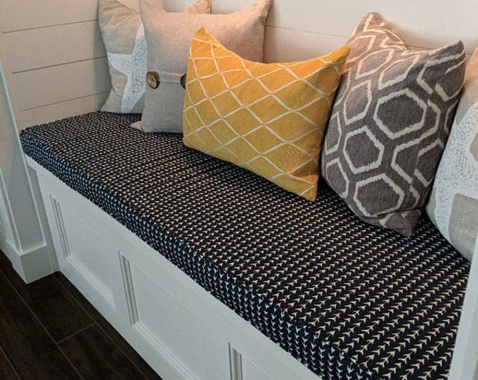 Custom Bench Cushion With Piping, Custom Cushion, Modern Vine Black