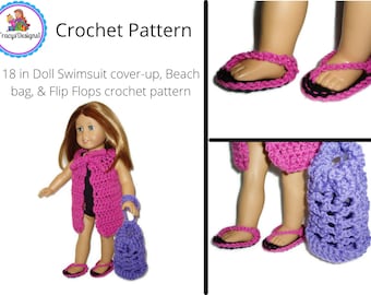 PDF Häkelanleitung Badeanzug Cover Up Sandalen n Tasche 18 in Puppenkleidung passt American Girl DIY Ok, fertige Artikel zu verkaufen Sofortiger Download