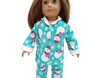 Aqua Snowman Pajama Pj's 18 inch doll clothes fits American Girl dolls