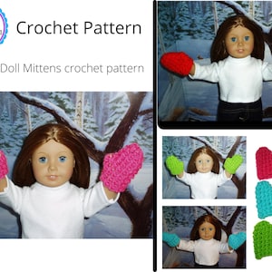 K&ouml;nnte beinhalten: H&auml;kelanleitung f&uuml;r 45 cm Puppenhandschuhe. Die Anleitung enth&auml;lt Anweisungen zum Herstellen von Handschuhen in Pink, Rot und Gr&uuml;n. Das Bild zeigt eine Puppe, die die Handschuhe in Pink und Rot tr&auml;gt.