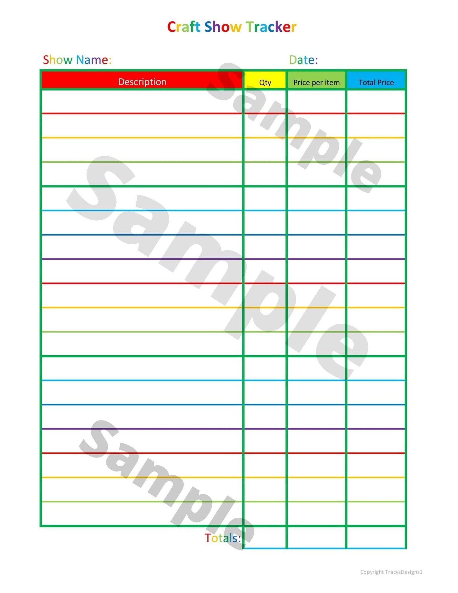 Printable Craft Show Tracker Inventory Tracker Digital Download ...