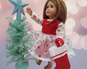 Christmas Party Dress with Stocking fits American girl dolls 18 inch doll clothes