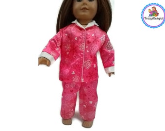 La ropa de muñeca de 18 pulgadas de Valentine Heart Pajama Pj se ajusta a las muñecas American Girl
