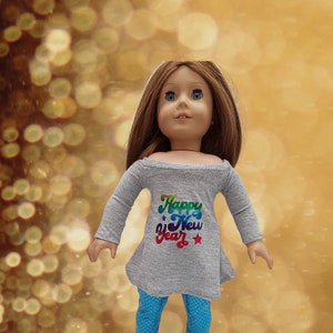 Feliz Año Nuevo Camisa SharkBite y Leggings Brillantes Traje de ropa de muñeca de 18&quot; Se adapta a muñecas American Girl