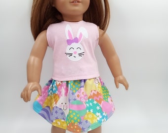 El traje de falda y camiseta sin mangas Sparkly Easter Bunny se adapta a la ropa de muñeca American Girl Dolls de 18 pulgadas