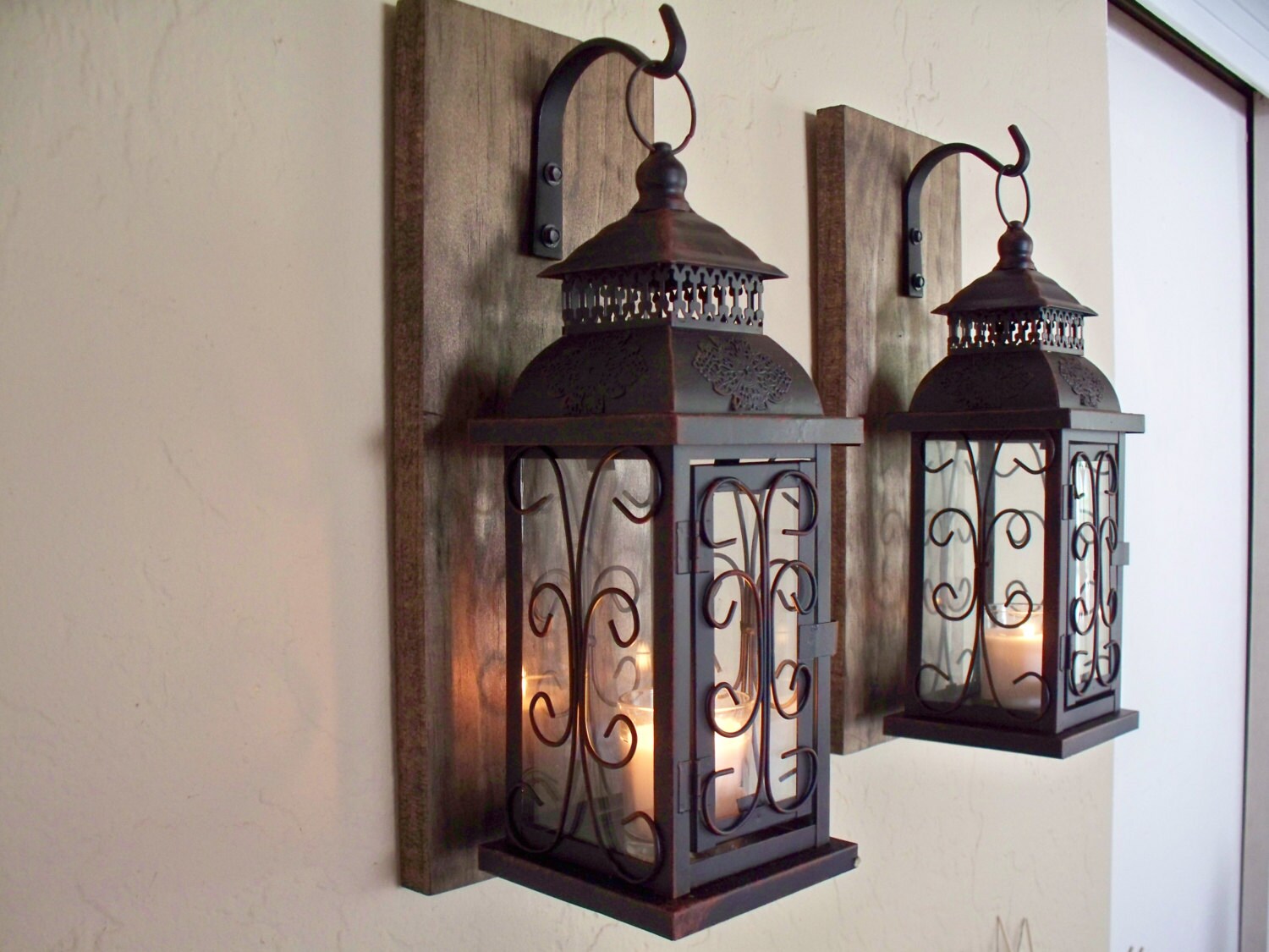 Lantern pair wall decor 2 wall sconces housewarming gift ... Lantern pair wall decor 2 wall sconces housewarming gift ... on Decorative Exterior Wall Sconce Torch Holder id=73386