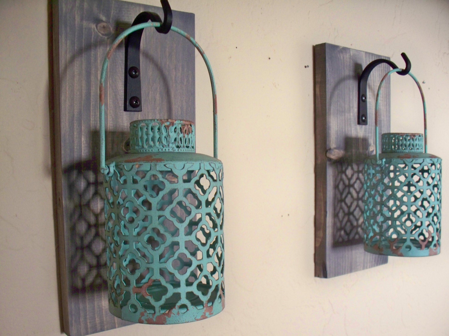 Rustic turquoise lantern set 2 wall decor bedroom wall | Etsy