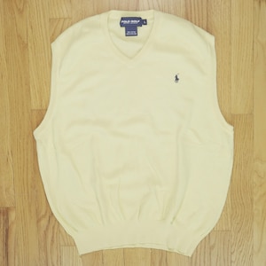 Vintage 90s Pastel Yellow Polo Ralph Lauren Unisex Sweater Vest - Large