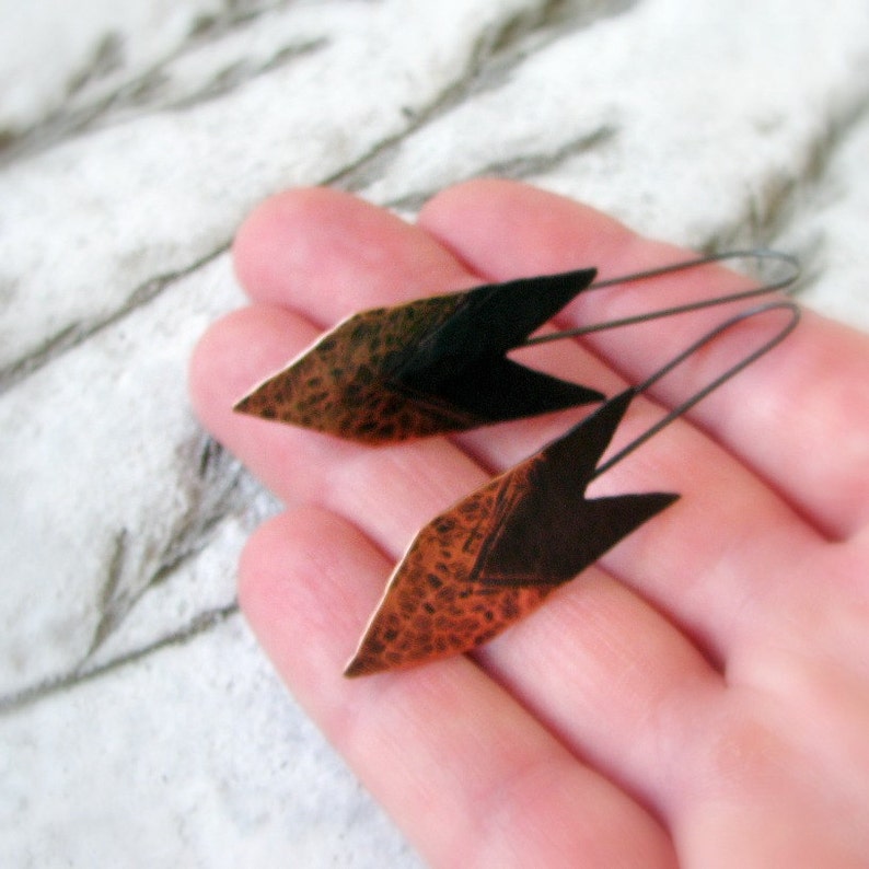 Arrow earrings hammered copper earrings twotone patina Etsy