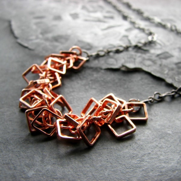 Geometric necklace copper and gunmetal chain minimal modern - Aptitude