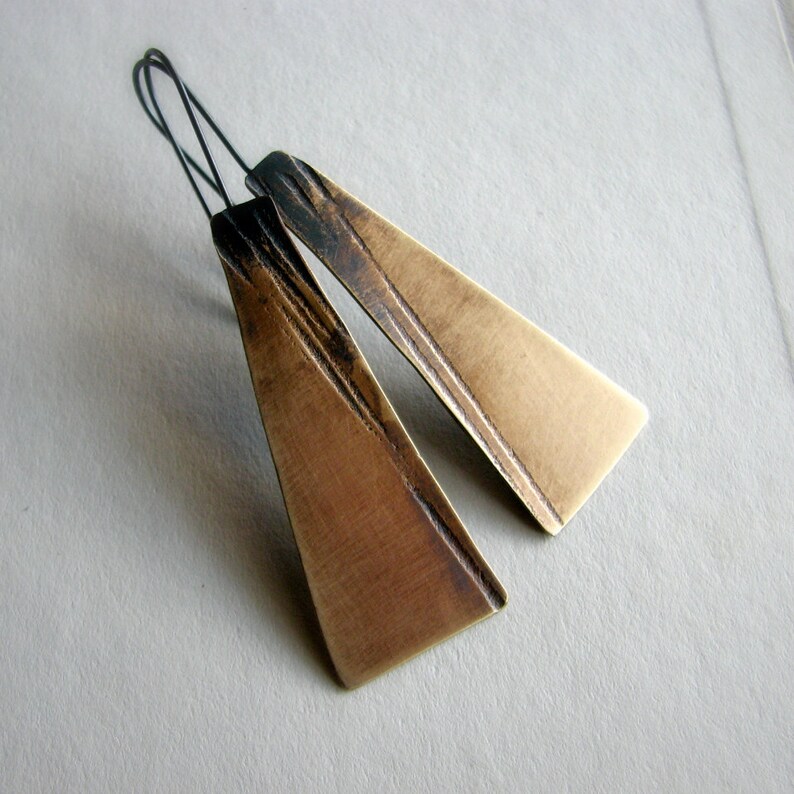 Brass earrings patterned and hand cut metal modern rustic Etsy
