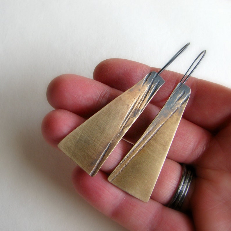 Brass earrings patterned and hand cut metal modern rustic Etsy