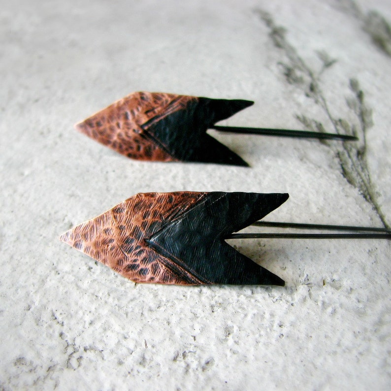 Arrow earrings hammered copper earrings twotone patina Etsy