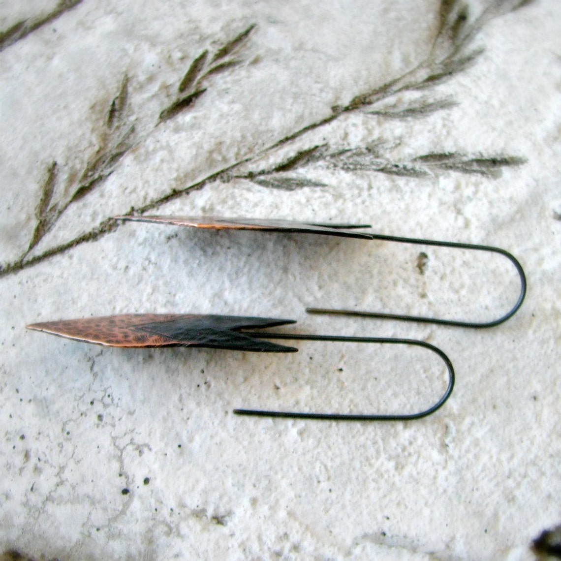 Arrow earrings hammered copper earrings twotone patina Etsy