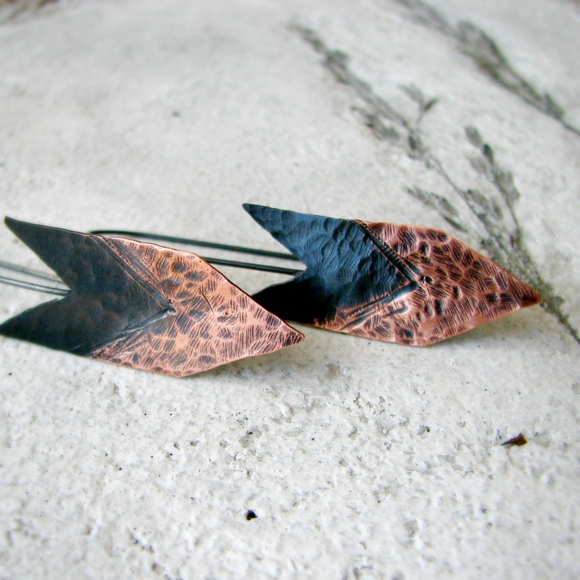 Arrow earrings hammered copper earrings twotone patina Etsy