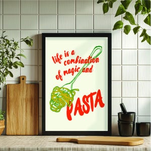 Pasta Poster, Pasta Print, Kitchen Poster, Kitchen Print, Kitchen Art, Spaghetti Print, Foodie Drawing, Printable Art Decor
