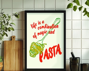 Pastaposter, pastatryck, köksaffisch, kökstryck, kökskonst, spaghettitryck, matteckning, utskrivbar konstdekor