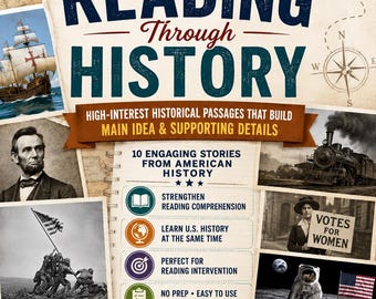 No Prep Reading Intervention Through U.S. History: Main Idea & Supporting Details Grades 4-6. 10 Passages, questions, teacher keys