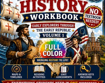 Cahier d'exercices d'histoire américaine pour le collège | Volume 1 | 1er semestre | Entièrement en couleurs | Aucune préparation requise. Aucun manuel nécessaire. Imprimez et c'est parti !