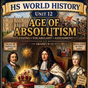 No Prep. Print and go. HS World History Unit: Absolutism. Lesson, Vocabulary, Tests. No textbook needed. Homeschool