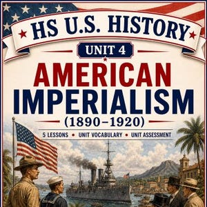 Inga förberedelser. Skriv ut och börja. Klar att använda. Högstadiets amerikanska historia: Amerikansk imperialism (Lektioner, ordförråd, bedömning) Ingen lärobok behövs.