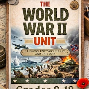 No Prep. Ready to Print. HS US History. World War II Unit – 6 lessons, Unit Vocabulary, and Unit Quiz. No textbook needed. homeschool unit.