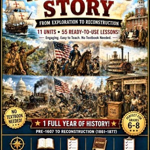 Peut inclure: Une couverture de programme intitul&eacute;e America's Story From Exploration to Reconstruction pour l'histoire am&eacute;ricaine au coll&egrave;ge. Elle pr&eacute;sente des illustrations historiques de navires, de soldats et du Capitole, avec 11 unit&eacute;s et 55 le&ccedil;ons.