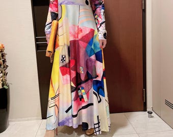 Wassily Kandinsky Paint Dress, Art Dress, Abstract Dance Costume, Long Sleeve Dress, Women&#39;s Dress, Dress, Party dress, Vacation dress,