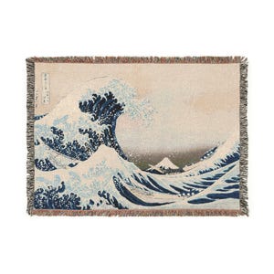 Woven Blanket, Japanese Art Blanket, Hokusai&#39;s Kanagawa Wave Design, Home Decor Throw, Great Wave Tapestry, Unique Gift for Art Lover