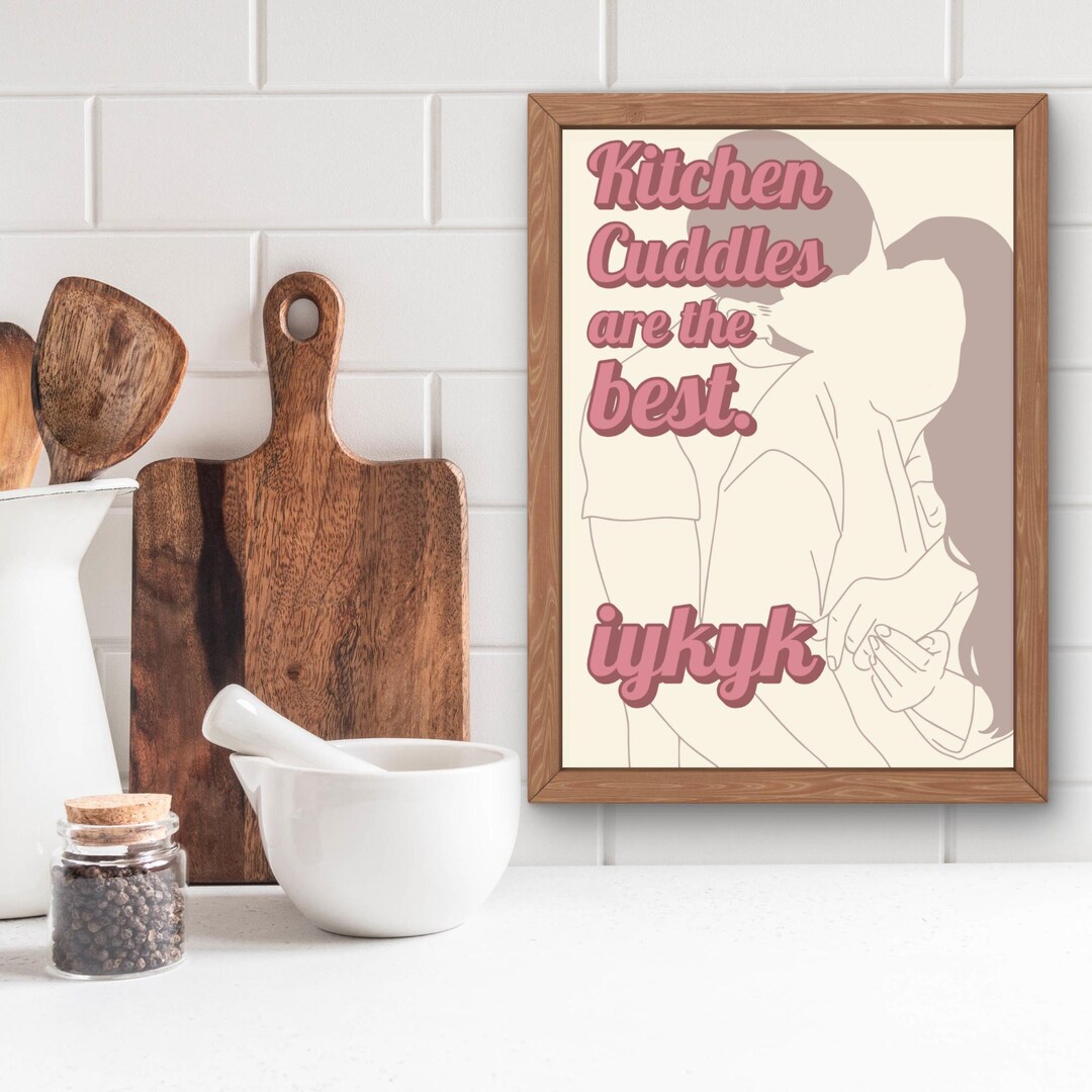 Kitchen Cuddles Wall Art | Minimalist Line Drawing Print | Romantic ...