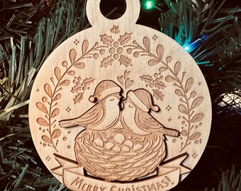 Lovebird Nest Wooden Christmas Ornament