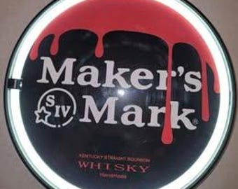 Maker's Mark LED Neon Sign: 12" Round Bourbon Wall Light, Home Bar Decor
