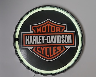 Harley-Davidson LED Neon Sign: 12" Round Motorcycle Wall Light – Man Cave Decor