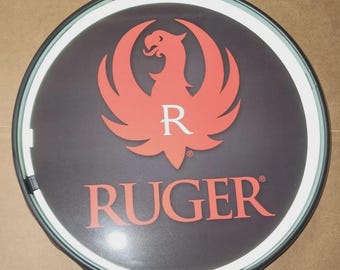 Ruger Firearms LED Neon Sign: 12 Inch Round Wall Light – Man Cave Decor