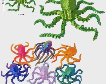 TY1199 3D Printed Octopus Figure 1.5" x 7.75" Wholesale Lot of 60 Assorted Color
