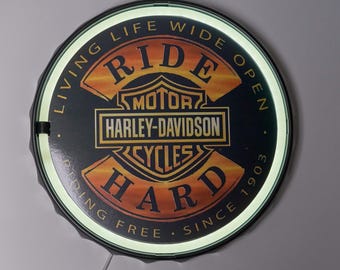 Harley-Davidson LED Neon Sign: 12" Round Motorcycle Garage Wall Light