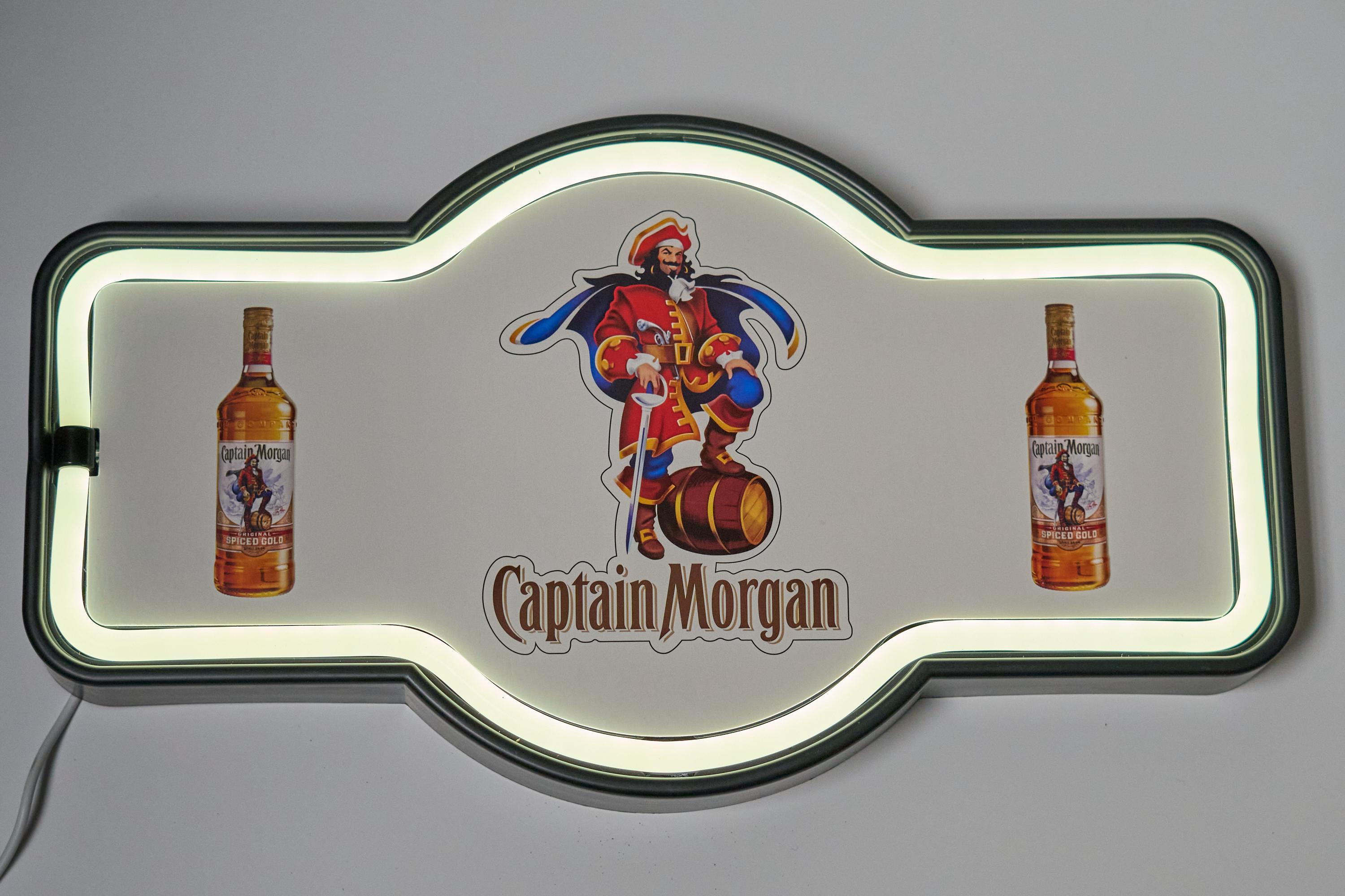 Captain Morgan's Neon Sign & Double-Edged White Nightlight, Wall Decor For Bar, Bartending Area – 31x36cm USB Powered LED