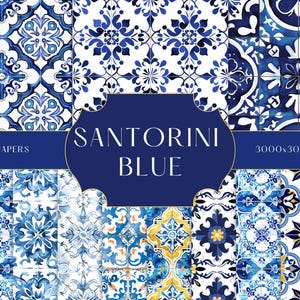 Santorini blå kakelmönster | Medelhavs azulejo designpaket