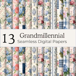 Grandmillennial Digital Paper Pack | Seamless Floral Patterns | for Designers