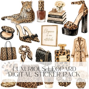 Leopard Print Digital Sticker Pack | Fashion Clipart| For GoodNotes, Notion & iPad Planners