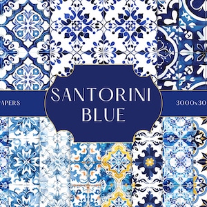 Santorini Blue Tile Repeating Pattern Bundle | Azulejo Digital Paper | for Wallpaper & Fabric Designers