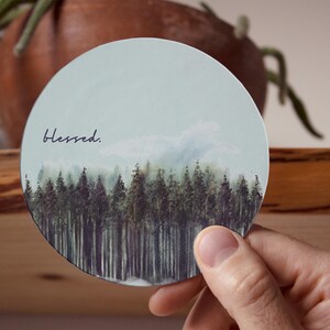 Blessed Coaster Set - Green Tree Bar Decor Sandstone Coasters for Nature Lovers & Faith Gifts