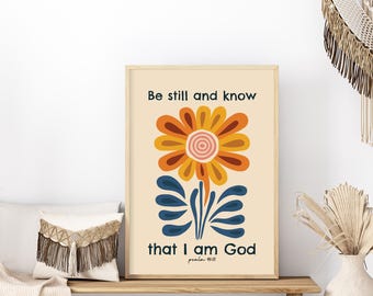Psalm 46:10 Art Print | Folk Art Flower Market Wall Decor