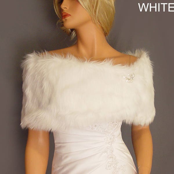 faux fur shrug stole bridal wrap wedding in Angora bridesmaid cover up evening winter fur shawl for ball FW200 AVL in white & 2 other colors