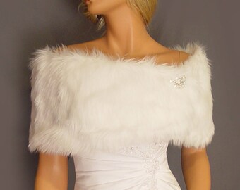 faux fur shrug stole bridal wrap wedding in Angora bridesmaid cover up evening winter fur shawl for ball FW200 AVL in white & 2 other colors