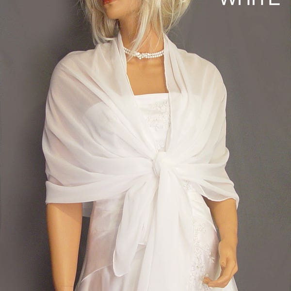 Chiffon pull thru wrap wedding shawl scarf sheer cover up long evening shrug prom stole bridal toper CW201 AVL en blanc et 6 autres couleurs