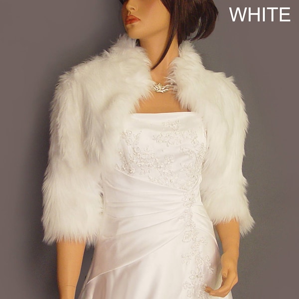 Veste boléro en fausse fourrure 3/4 manches/col enveloppant de mariage en manteau de mariée Angora étole couvrir FBA202 AVL en blanc et 2 autres couleurs