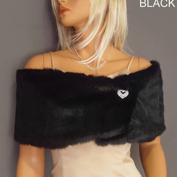 Faux Fur Shrug wrap In Mink bridal wedding stole shawl capelet bridesmaid cover up, fur shrug coat wrap FW100 AVL In black & 3 other colors