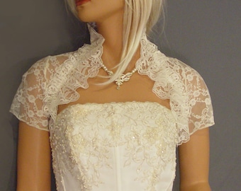 Ruffle Lace bolero jacket wedding shrug bridal short sleeve cover up LBA304 AVAILABLE IN ivory size XXL