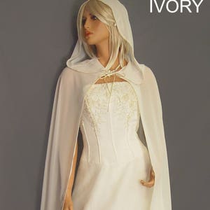 Chiffon wedding cloak bridal renaissance Medieval hooded cape shawl cover up coat wrap AVAILABLE in White, Ivory, Champagne, Black, Navy